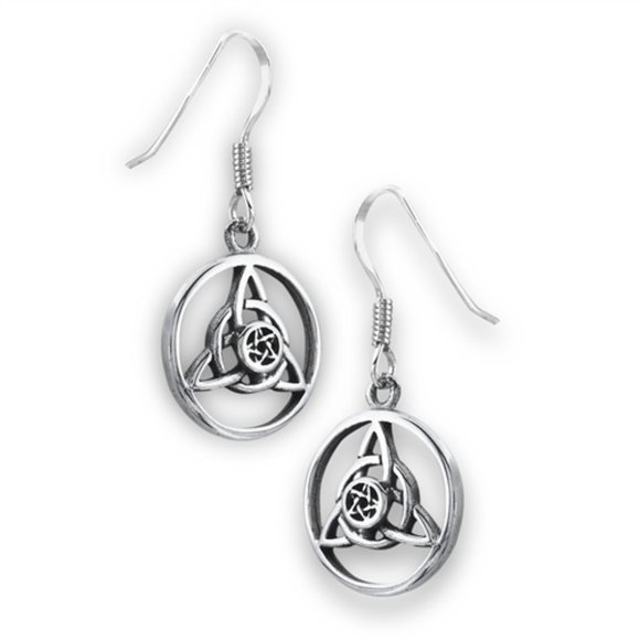 Silver Celtic Triquetra with Pentagram Earrings - Picture 4 of 4